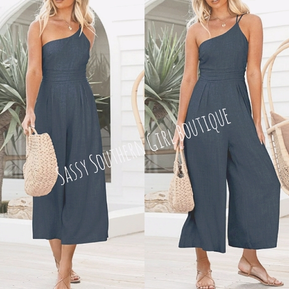 Sassy Southern Girl Boutique Pants - 🆕⭐Grey blue wide leg jumpsuit